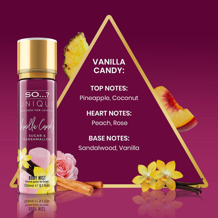 So…? Unique Womens Vanilla Candy Vegan Body Mist Fragrance Spray 150ml (Pack of 3)