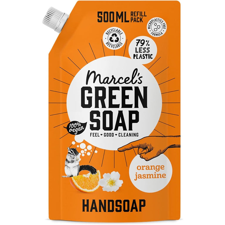 Eco-Friendly Vegan Hand Soap Refill with Orange & Jasmine Scent - 500 ML