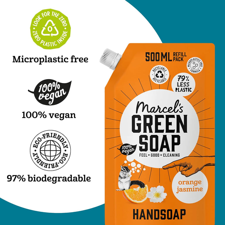 Eco-Friendly Vegan Hand Soap Refill with Orange & Jasmine Scent - 500 ML