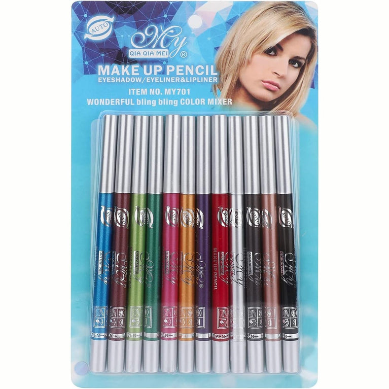 G2PLUS Colorful Eyeliner and Lip Liner Set: 12 Shades, Waterproof and Smudge-Proof Cosmetic Pens with Adjustable Tips, Eye Shadow and Brow Pencil Kit