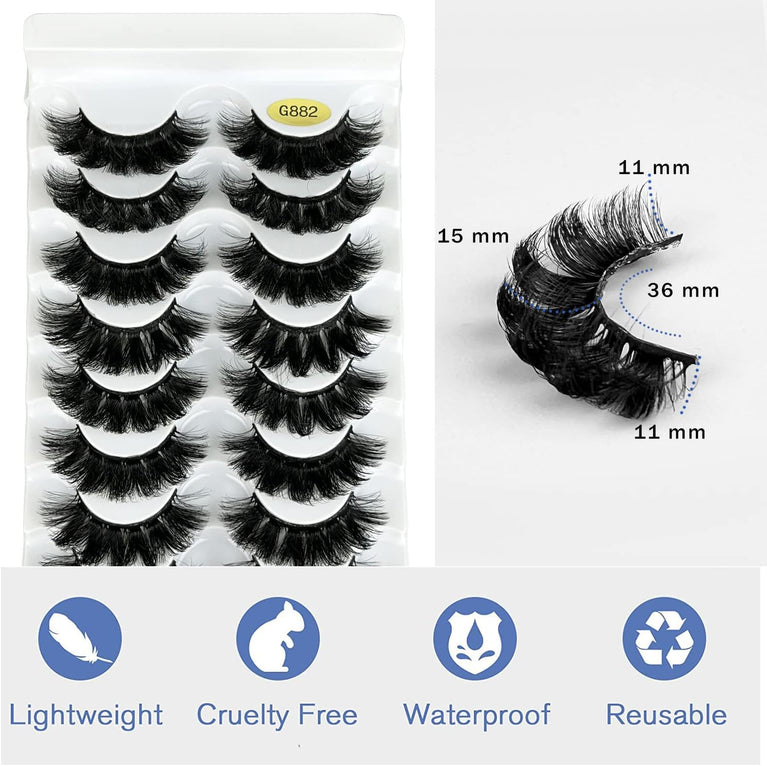 KOKAY Premium Russian Faux Mink Strip Eyelashes, 8 Pair Set, DD Curl, 3D Thick, Soft and Waterproof, Reusable with 15MM Length (K002) - Perfect Gifting Option for All Occasions