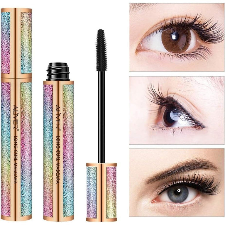 Waterproof 4D Silk Fiber Eyelash Mascara - Extra Volumizing, Long-Lasting, Hypoallergenic, Clump-Free, Natural & Smudge-Proof Black Mascara for Lengthened, Thickened Lashes