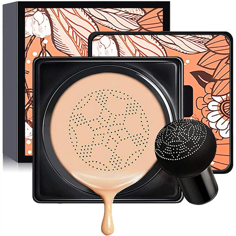 Plant-Based Air Cushion CC Cream with Concealing Effect, Long-Lasting Moisture Control BB Cream and Inclusive Mushroom Makeup Sponge