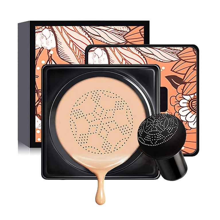 Plant-Based Air Cushion CC Cream with Concealing Effect, Long-Lasting Moisture Control BB Cream and Inclusive Mushroom Makeup Sponge