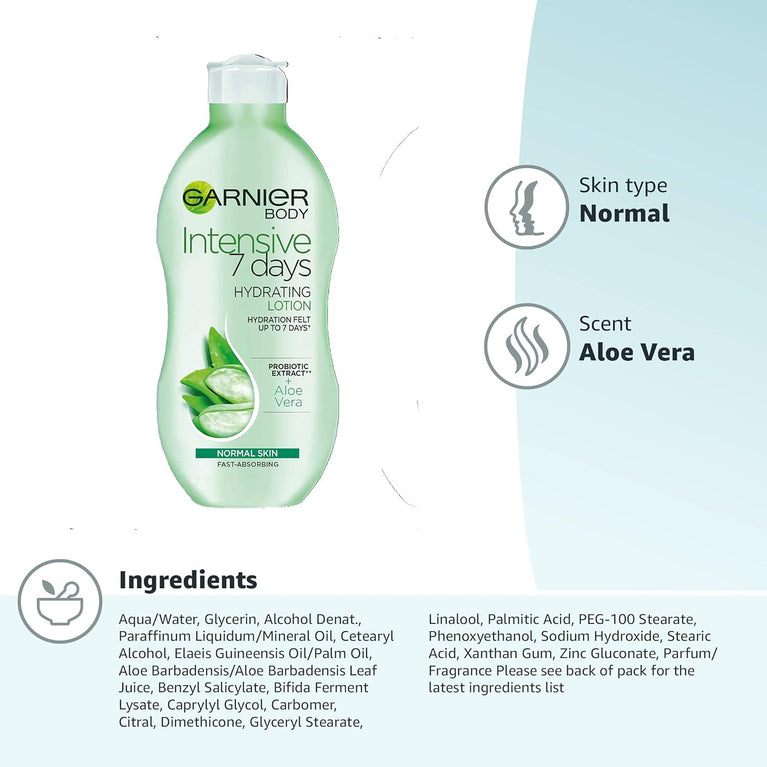 Garnier Intensive 7 Days Aloe Vera Body Lotion for Normal Skin - Hydrating and Nourishing Formula