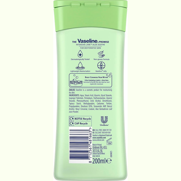 Vaseline Intensive Care Aloe Soothe Body Lotion for Dry and Irritated Skin - 6-Pack, 200 ml Bottles