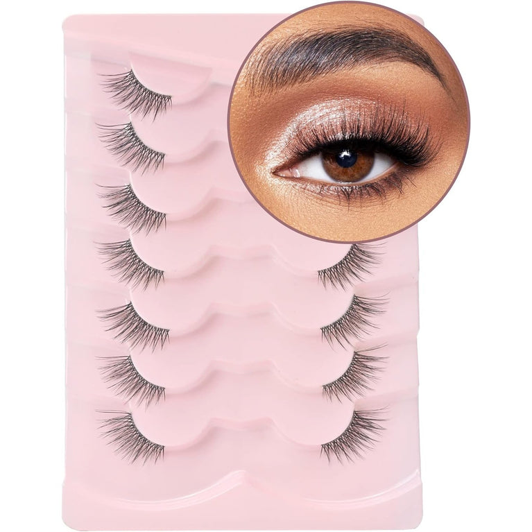 Onlyall Premium 3D Faux Mink Half Lashes - Natural Look Wispy Lashes with Clear Band, Pack of 7 Pairs for Subtle Lift and Glam Look, C02