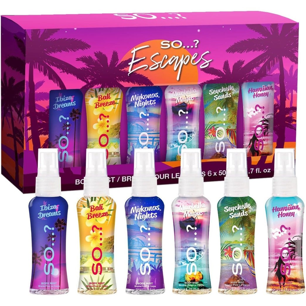 So...? Escapes Grande Women's Summer Body Mist Gift Set with 6 Fragrances