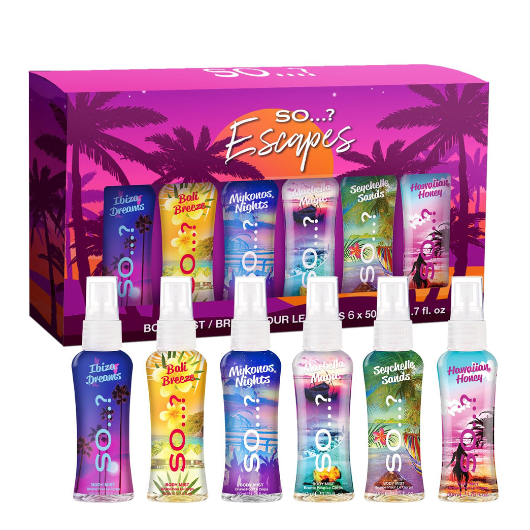 So...? Escapes Grande Women's Summer Body Mist Gift Set with 6 Fragrances