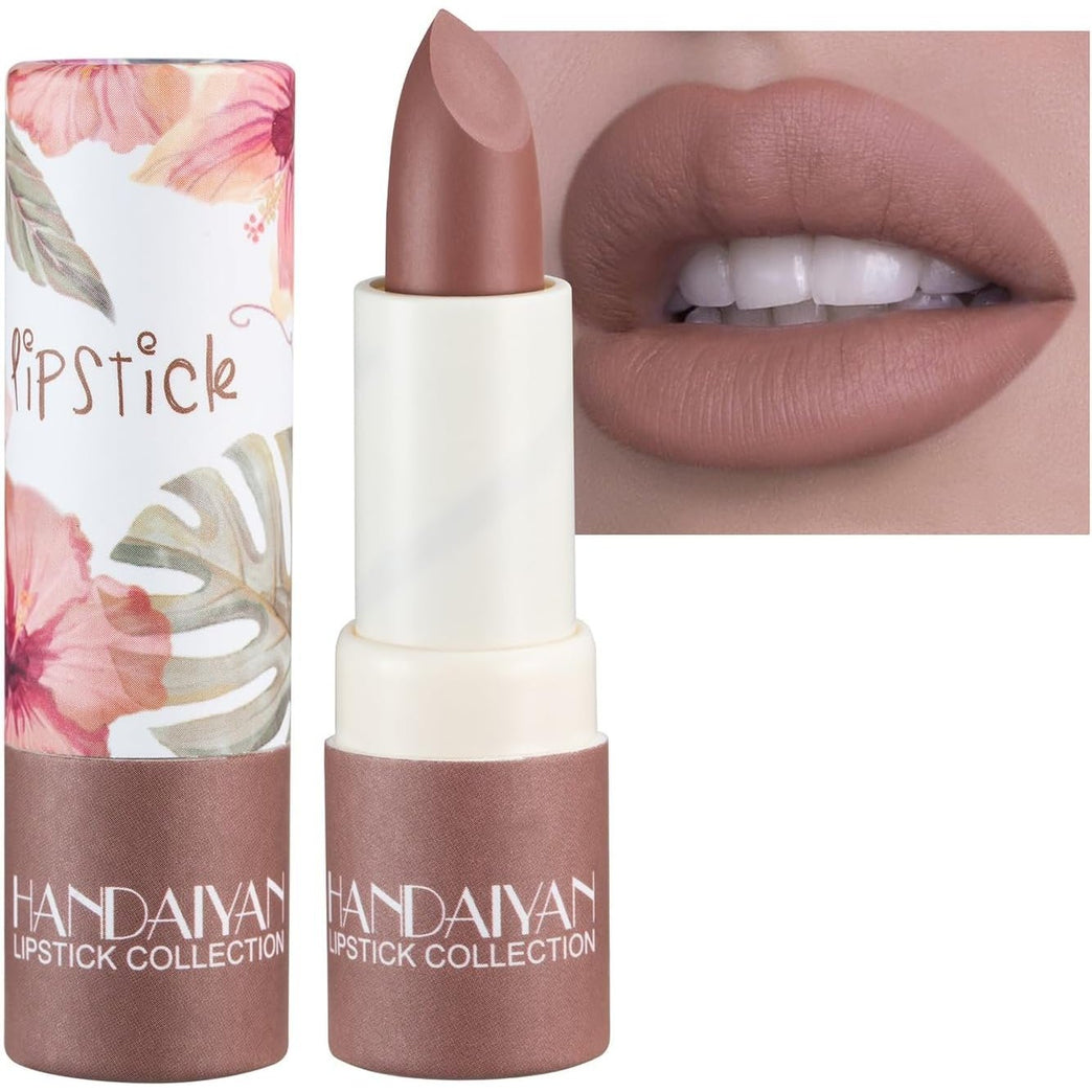 Handaiyan Matte Brown Lipstick - Waterproof, Highly Pigmented, Eco-Friendly Tube Design (Shade 05#Brown)