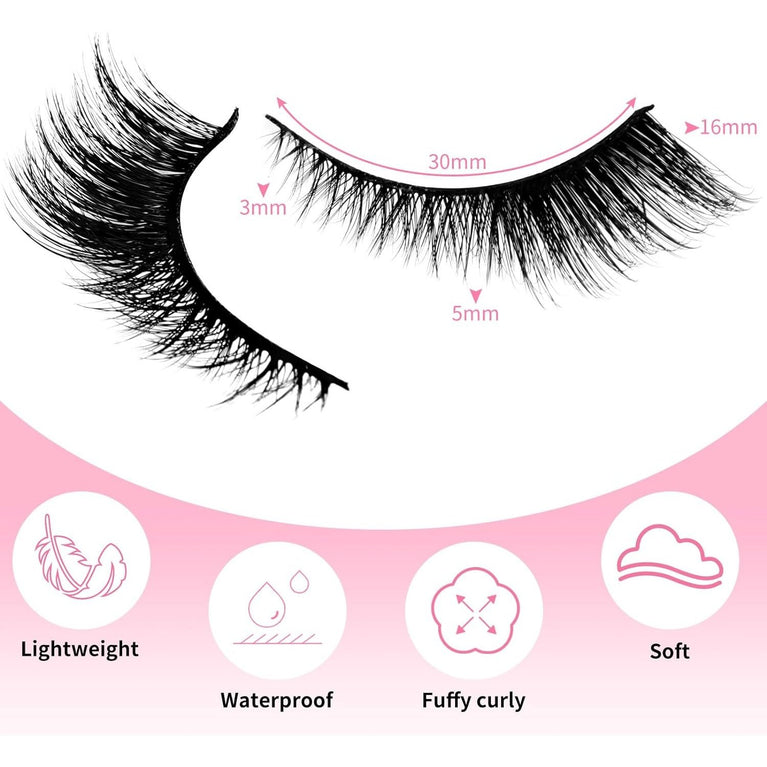 Fairy Cat Eye 3D False Eyelashes, 10 Pair Pack, Natural Lightweight Fluffy Strip Lashes, Waterproof Reusable 18mm Mink-like Lashes for Women and Girls