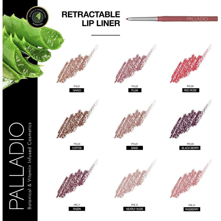 Palladio Twist-Up Retractable Lip Liner in Plum - Waterproof, Vitamin-Infused, Smudge-Proof with Creamy Pigment & All-Day Wear, No Sharpening Needed