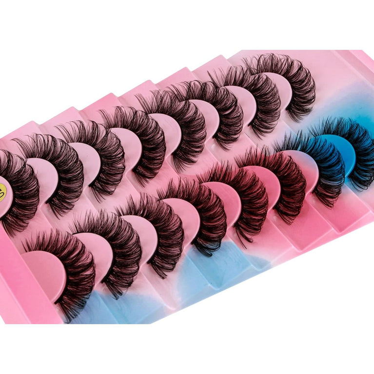 Sparkling D-Curly Mink False Eyelashes, 8 Pair Pack, Natural & Fluffy for Dramatic Looks (025)