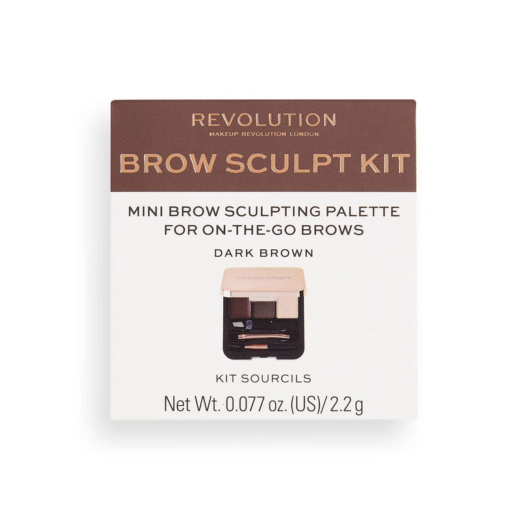 Makeup Revolution Dark Brown Brow Sculpting Kit with Gel, Powder, Highlighter, and Tools- Vegan and Cruelty-Free, 2.2 g