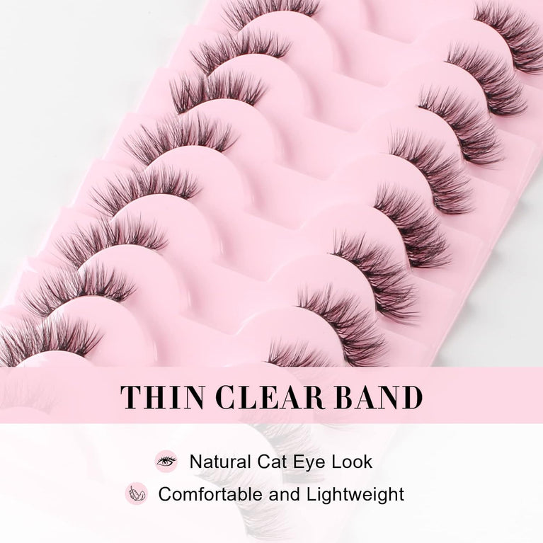 Glowingwin Reusable Mink Half Lashes - Cat Eye False Eyelashes with Clear Band - 10 Pairs of Natural Looking, Handmade, Lightweight, Easy-to-Apply Corner Lashes