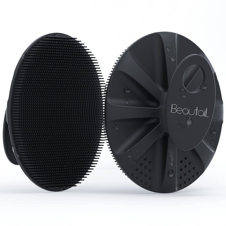 BEAUTAIL Silicone Body Scrubber Shower Bath Wash Brush with Gentle Exfoliating Scrub Cleansing Loofah and Hygienic Properties, 1 Pack, Black