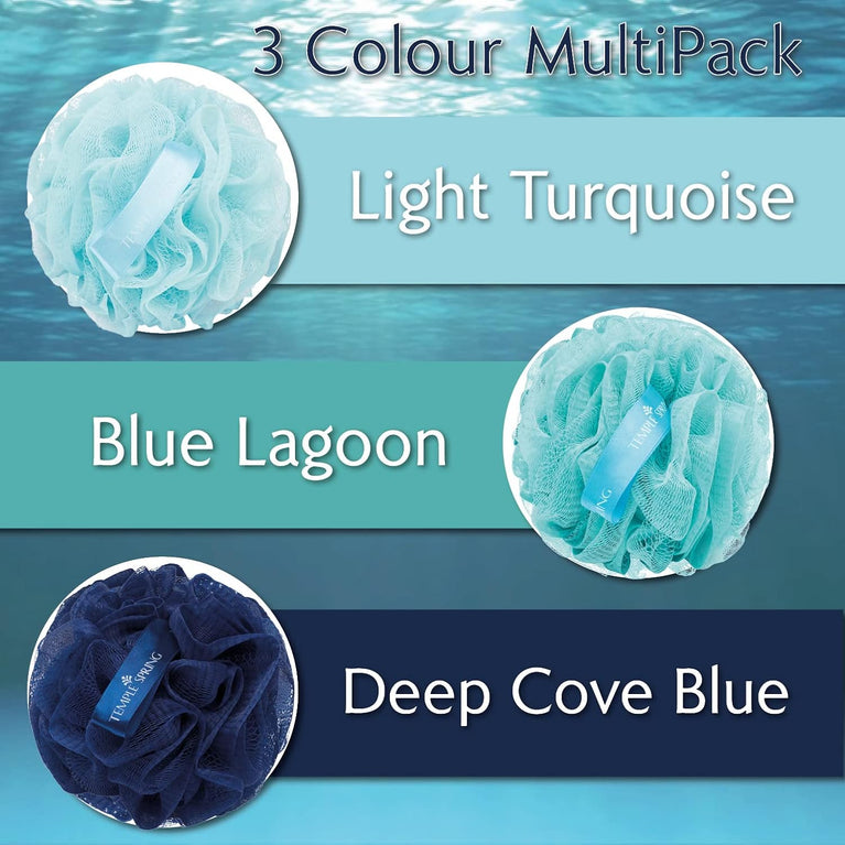 Eco-Friendly Ocean Blues Shower Pouf Multi-Pack