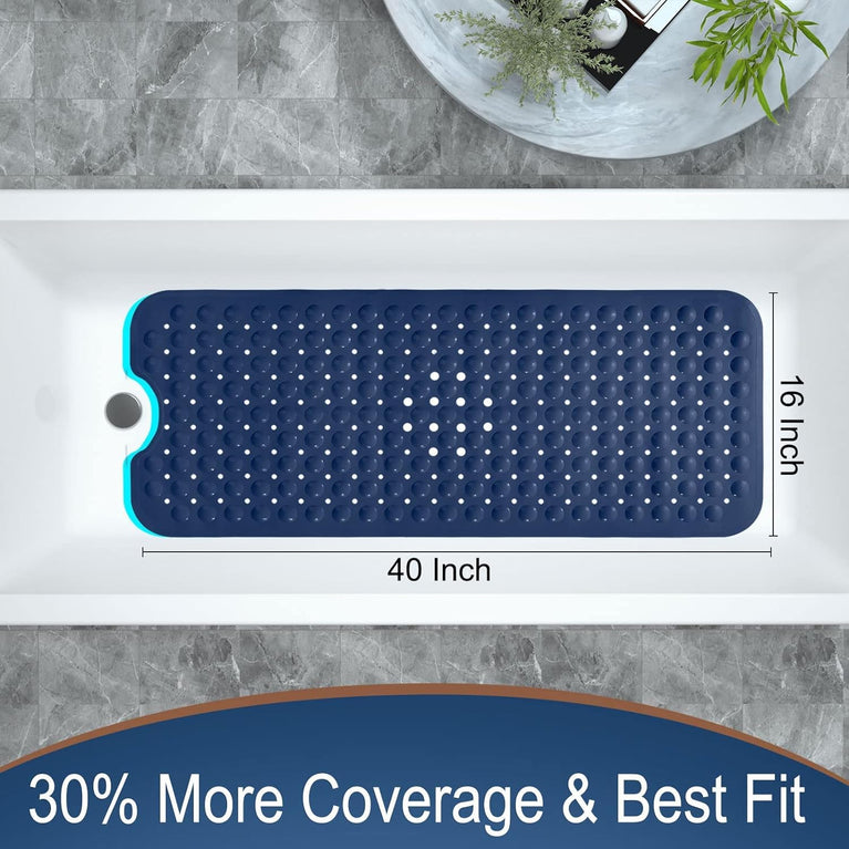 Yimobra Navy Blue Shower Mat with Extra Long Non-Slip Surface and Drain Holes