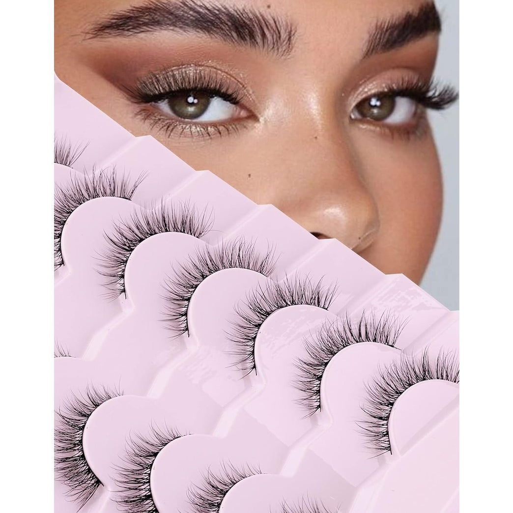 Onlyall Premium Natural-Look Wispy False Eyelashes with Ultra-Thin Band, Soft Flared Design, Lightweight Synthetic Fibers, 7 Pair Pack D1