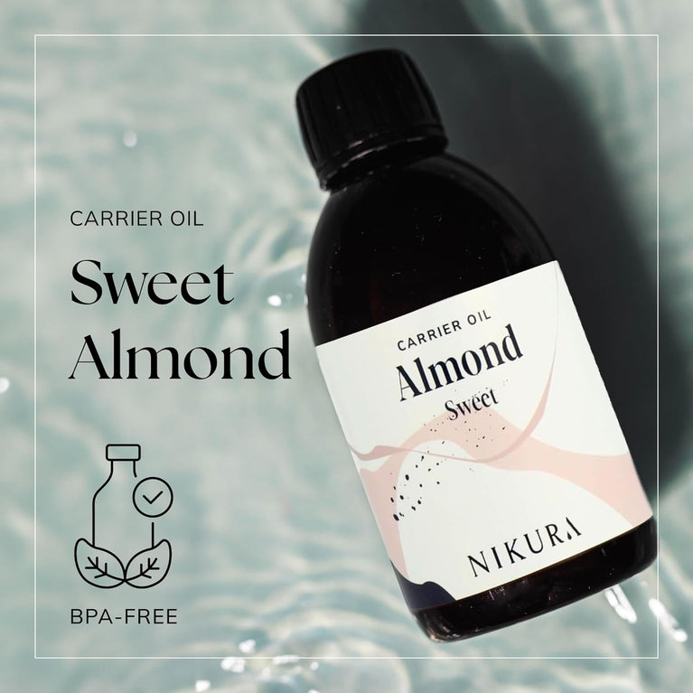 Nikura Sweet Almond Oil - 250ml | Multi-Purpose Skin and Hair Oil with Vitamin E | Natural, Vegan & UK | BPA Free