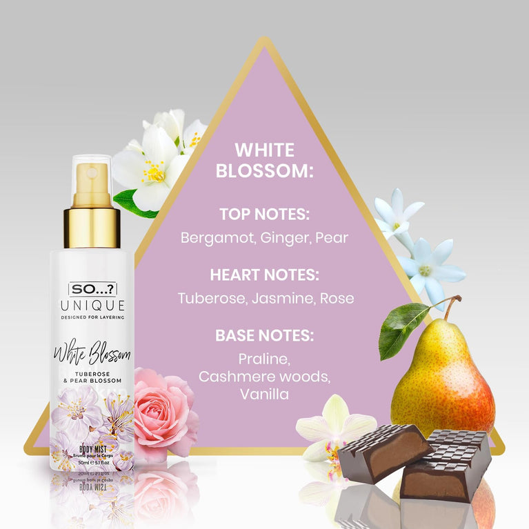 So…? Unique Mini Mist Womens Gift Set with Vanilla Candy/Sweet Pea, Truffle Cream, & White Blossom, Body Mist Fragrance Spray Set