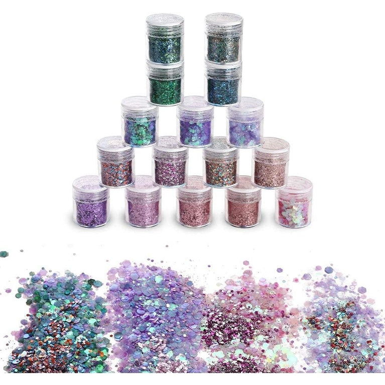 URAQT 16-piece Eco-Friendly Party Glitter Set for Body, Face, and Hair - Perfect for Festivals and Parties