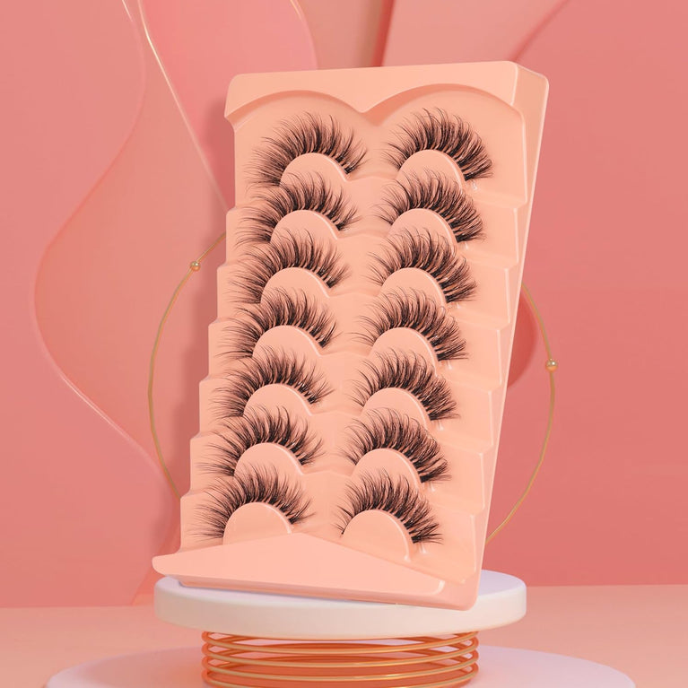 Mavphnee's Cat Eye 3D Faux Mink Eyelashes with Clear Band, Natural Look, Lightweight and Reusable, 7 Pairs