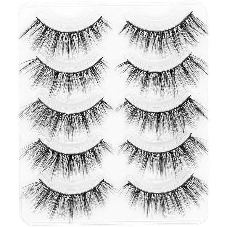 Ultra-Natural 3D Faux Mink Eyelashes - 5 Pairs of Reusable, Soft, Fluffy and Full False Lashes for Everyday Glamour