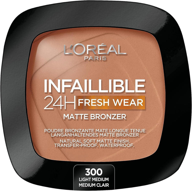 L'Oréal Paris Infallible 24H Soft Matte Bronzer - Waterproof, Heatproof, 24H Longwear in 300 Light Medium Shade