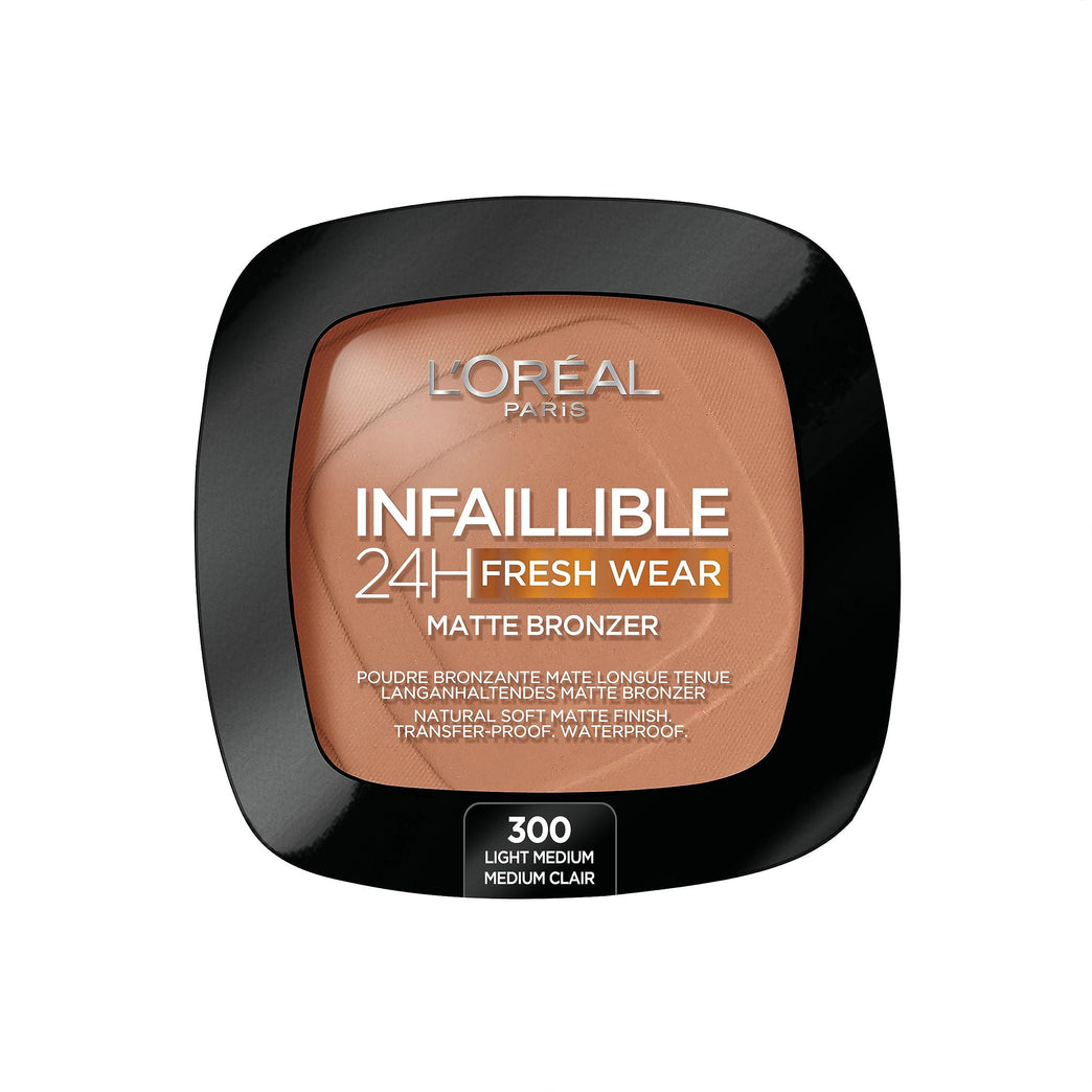 L'Oréal Paris Infallible 24H Soft Matte Bronzer - Waterproof, Heatproof, 24H Longwear in 300 Light Medium Shade