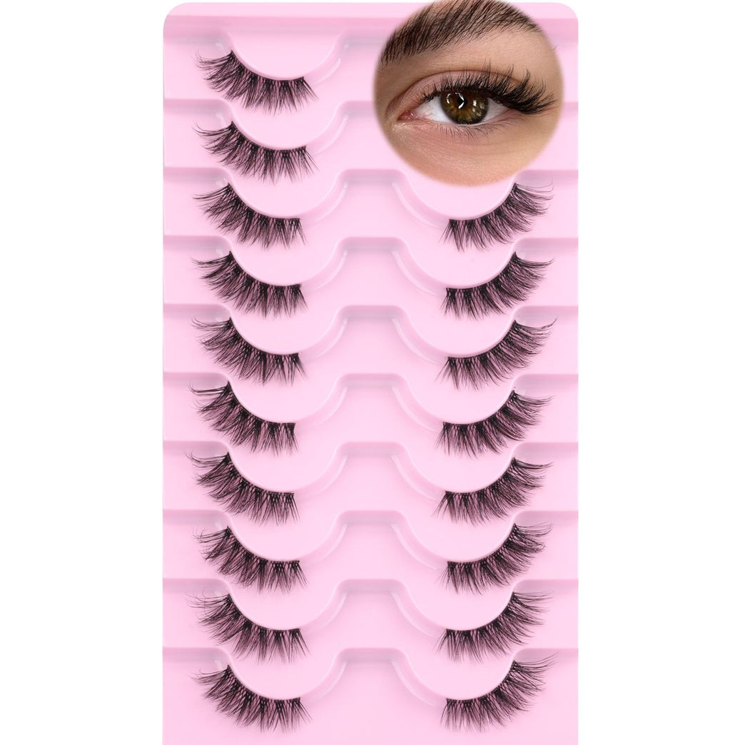 Ruairie Premium Synthetic Fiber False Eyelashes, Clear Band Cat Eye 3D Lashes, Lightweight and Comfortable, 10 Pairs Pack for Everyday Wear, Perfect Gift for Women