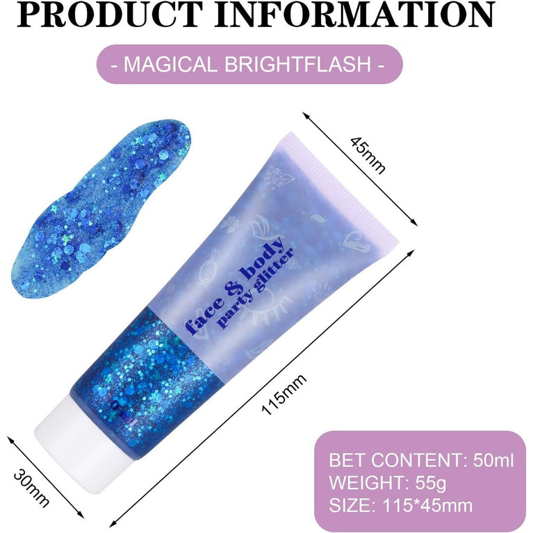 Mermaid Sequin Body Gel Set: 3Pcs 50ml Holographic Glitter Makeup, Chunky Powder for Face, Body, Eye, Hair, Nail Art, and DIY Projects - Perfect for Festivals and Parties