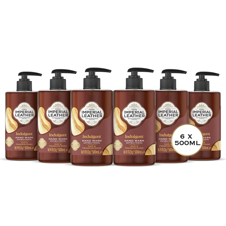Luxurious Imperial Leather Antibacterial Hand Wash, Oud & Frankincense, Signature Oil Blend, Gentle Skin Care, 6 Pack x 500ml - Bulk Buy