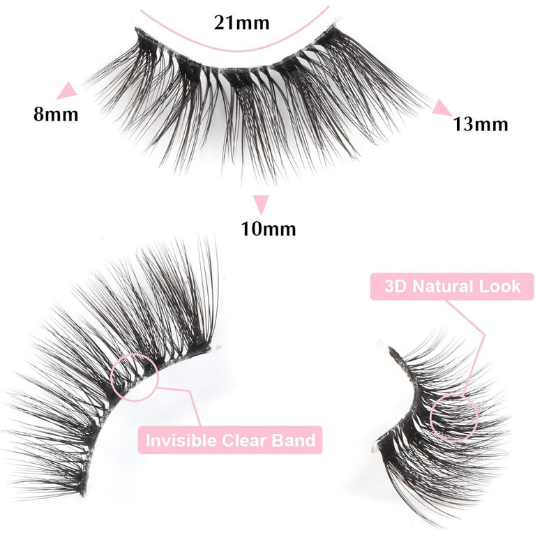 Glowingwin Reusable Mink Half Lashes - Cat Eye False Eyelashes with Clear Band - 10 Pairs of Natural Looking, Handmade, Lightweight, Easy-to-Apply Corner Lashes