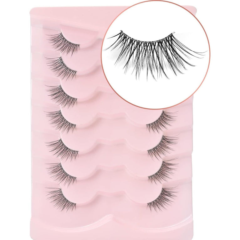 Onlyall Premium 3D Faux Mink Half Lashes - Natural Look Wispy Lashes with Clear Band, Pack of 7 Pairs for Subtle Lift and Glam Look, C02