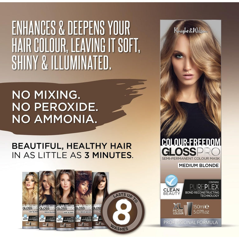 Colour-Freedom Gloss Pro 150ml Medium Blonde Semi-Permanent Hair Colour. Ultra-Shine Vegan Hair Colour Mask with PurePlex | Ammonia Free Colour Lasts Up To 6-10 Washes