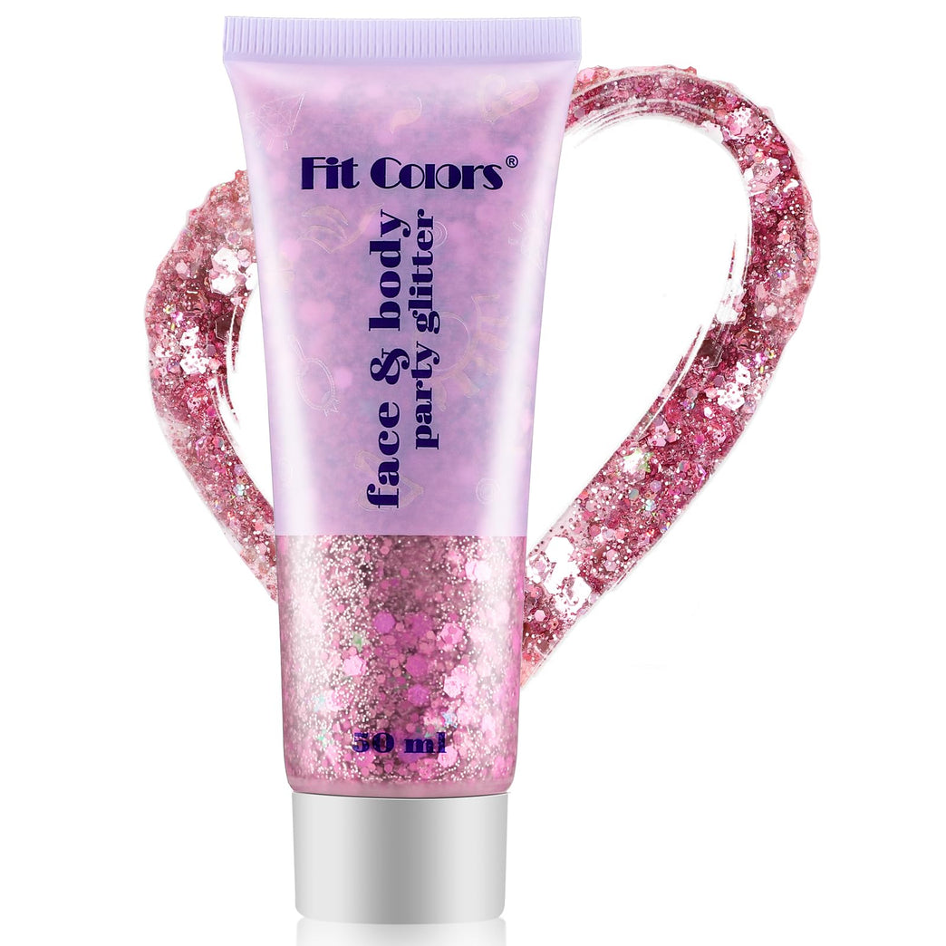 Holographic Pink Body Glitter Gel - Safe and Kid-Friendly Sparkling Lotion for Face, Hair, and Nails - Perfect for Parties, Cosplay, and DIY Art Projects - 50ml