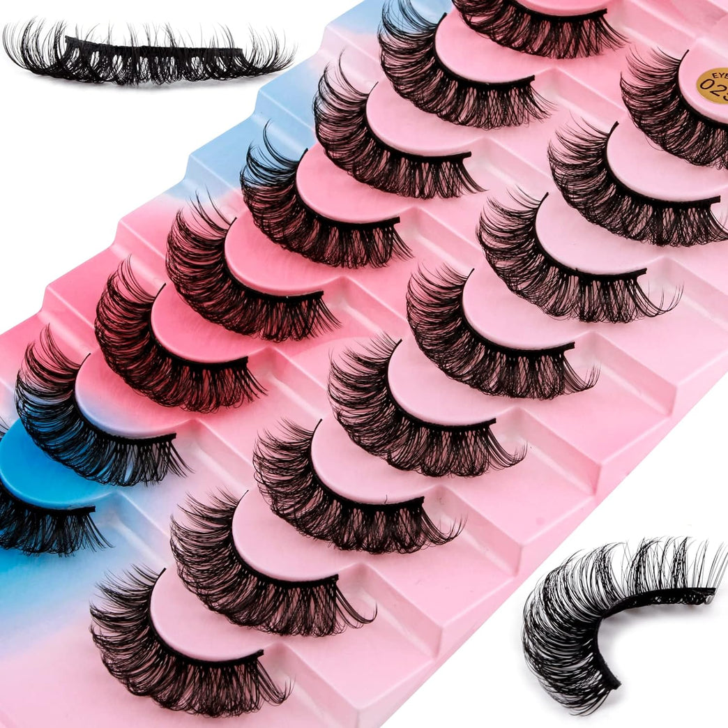 Sparkling D-Curly Mink False Eyelashes, 8 Pair Pack, Natural & Fluffy for Dramatic Looks (025)