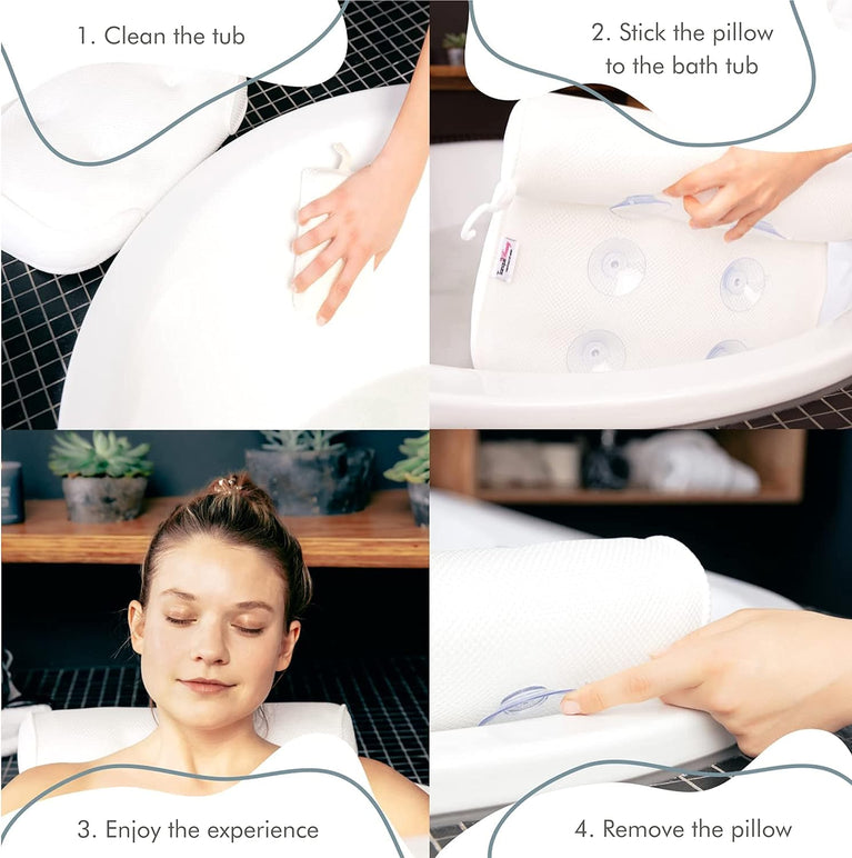 Luxury Bath Pillow with Suction Cups for Head and Neck Support