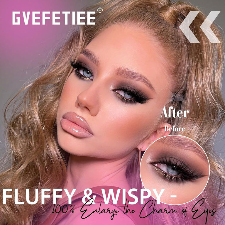 GVEFETIEE Premium Faux Mink Wispy Eyelashes with Ultra-Fine Clear Band, Natural Fox Eye Lashes, 8 Pairs Pack - Lightweight, Reusable, and Suitable for All Occasions