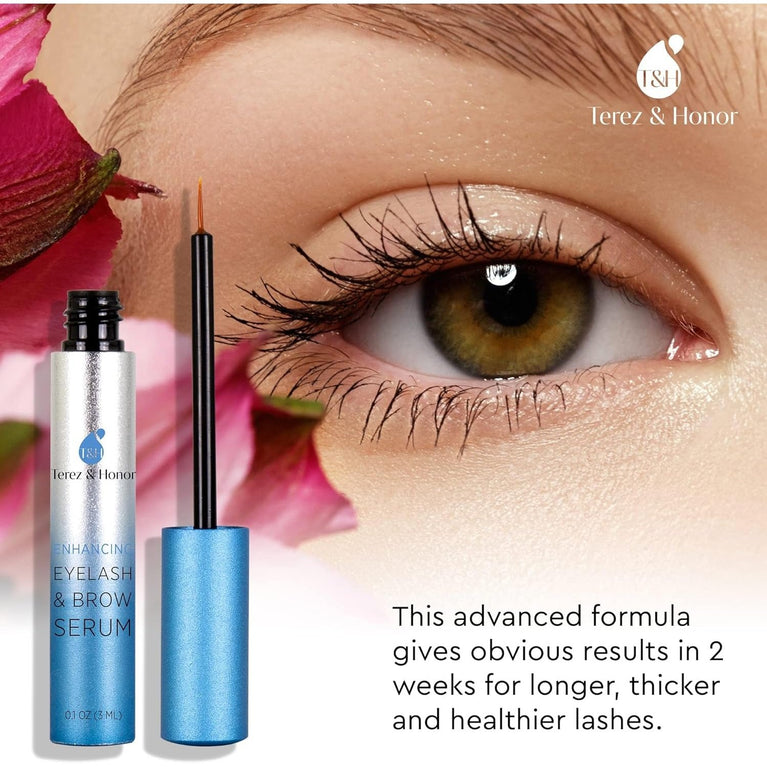 Terez & Honor Extra Volume Eyelash and Eyebrow Growth Serum for Fuller, Thicker, and Longer Lashes and Brows, 3ml