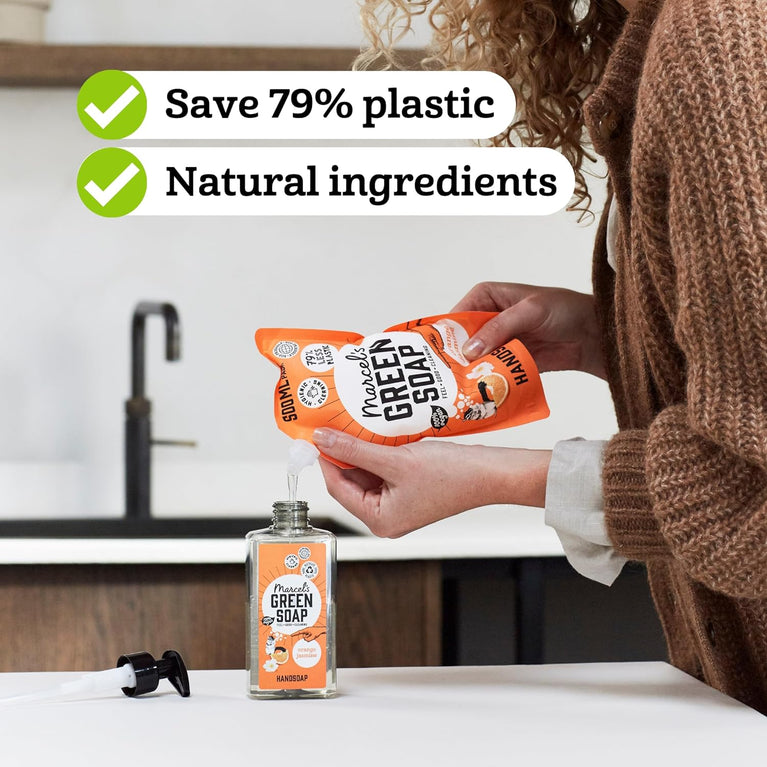 Eco-Friendly Vegan Hand Soap Refill with Orange & Jasmine Scent - 500 ML