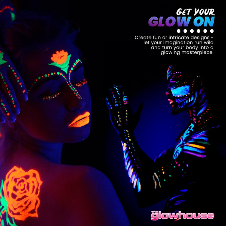 Ultra-Bright UV Reactive Neon Face and Body Paint Sticks by Glowhouse - Pack of 6, Vegan and Cruelty-Free