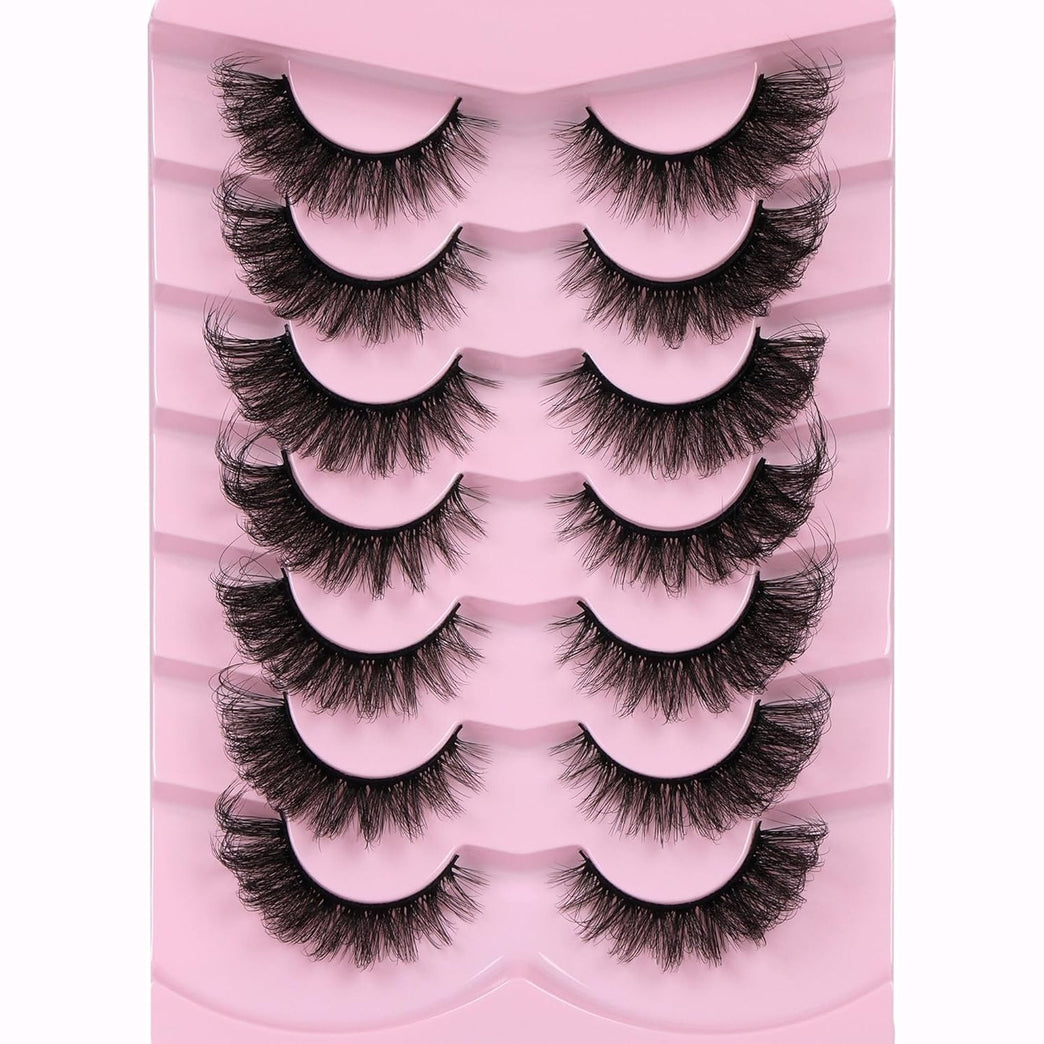 Ruairie Premium Faux Mink Cat Eye Lashes - 20MM Fluffy and Wispy False Eyelashes, 8D Dramatic Volume, 7 Pair Pack with Flexible Strip Lash Band