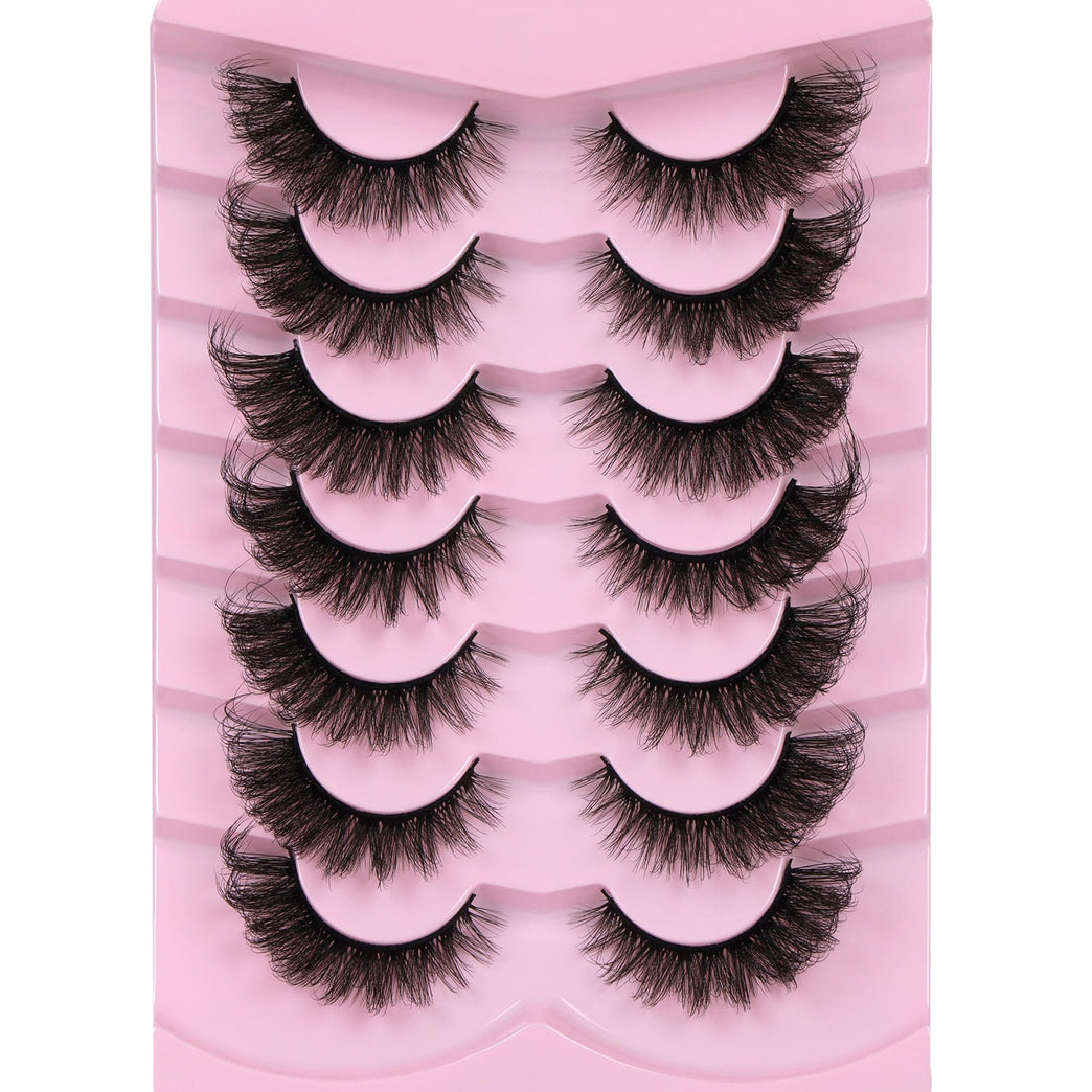 Ruairie Premium Faux Mink Cat Eye Lashes - 20MM Fluffy and Wispy False Eyelashes, 8D Dramatic Volume, 7 Pair Pack with Flexible Strip Lash Band