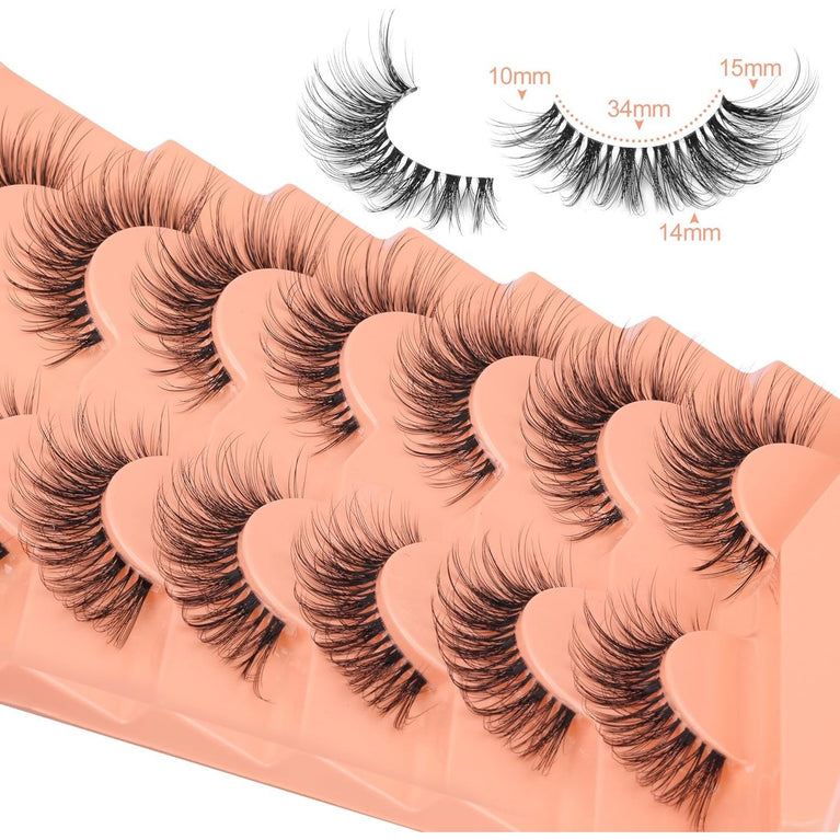 Mavphnee's Cat Eye 3D Faux Mink Eyelashes with Clear Band, Natural Look, Lightweight and Reusable, 7 Pairs