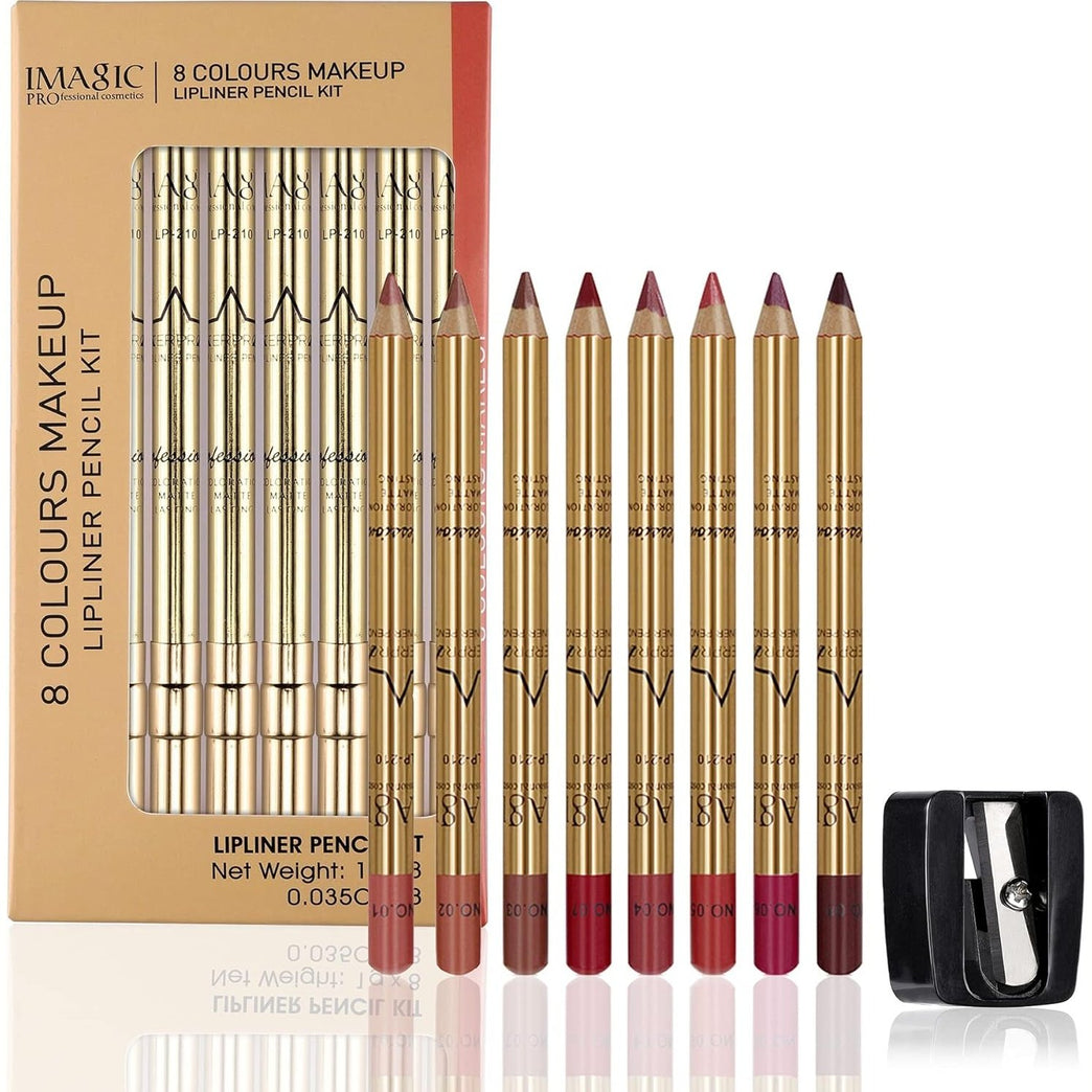 CCbeauty Matte Lip Liner Pencil Set - 8 Vibrant Colors with Sharpener, Waterproof, Long-Lasting and Non-Sticky Lipstick Liner