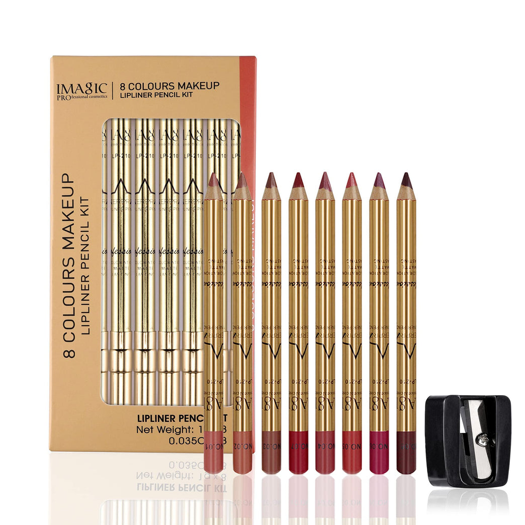 CCbeauty Matte Lip Liner Pencil Set - 8 Vibrant Colors with Sharpener, Waterproof, Long-Lasting and Non-Sticky Lipstick Liner