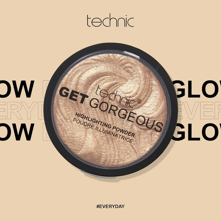 24CT Gold Radiance Boost: Technic's Get Gorgeous All-Day Wear Highlighting Powder - Versatile Shimmer Face Makeup Compact