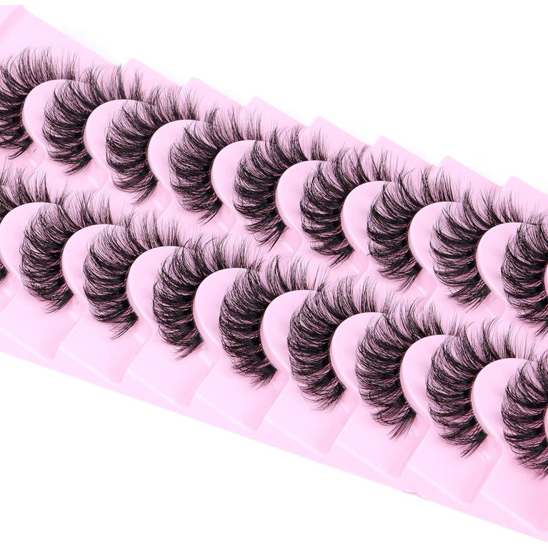 Calphdiar Fluffy 3D Volume False Eyelashes: 14mm Natural D-Curl Wispy Strip Lashes, 10 Pair Pack